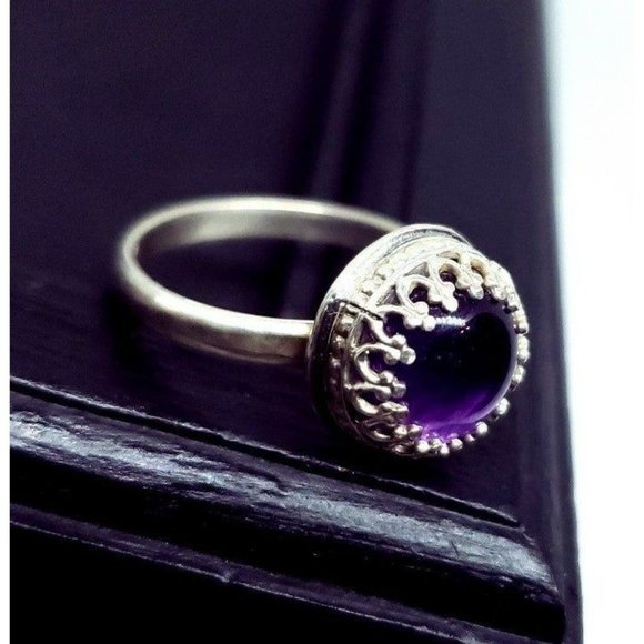 Sterling silver amethyst crystal ring gothic metalwork handmade jewelry - Picture 4 of 12
